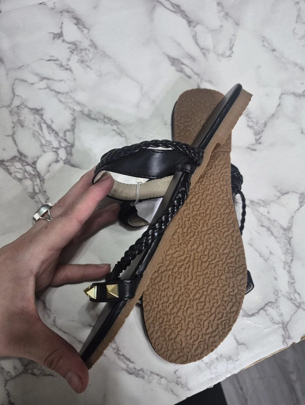 Black Studded Braided Slide Sandals